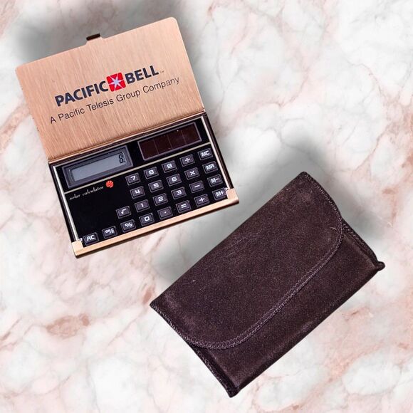 Pacific Bell Solar Calculator in Solid Brass Case (USA) Pocket Size Works Advert - Picture 1 of 7